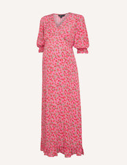 Maternity Pink Strawberry Print Delilah Midi Dress