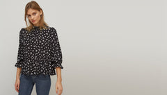 LENZING TM ECOVERO TM Black and White Floral Ditsy Pie Crust Smock Top