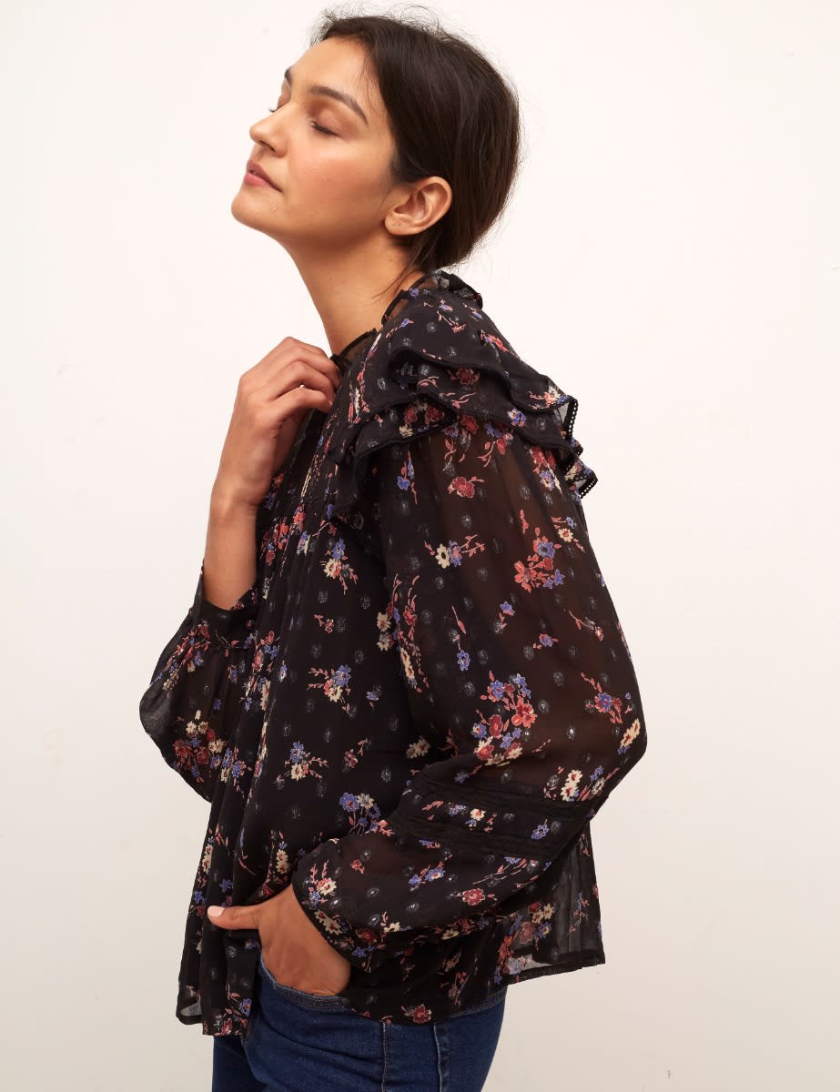 Black Floral Bailey Smock Blouse