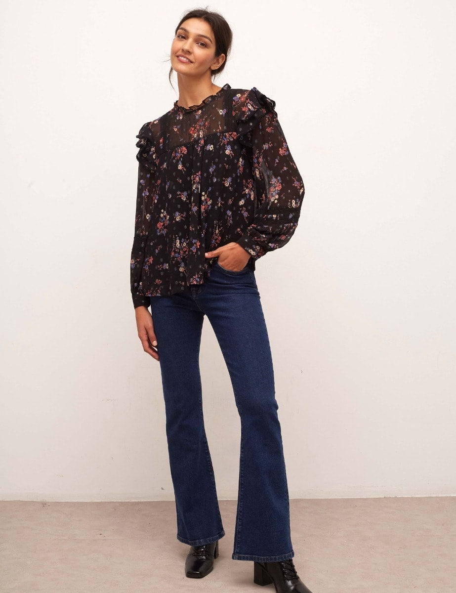 Black Floral Bailey Smock Blouse