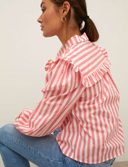 Stripe Frill Yoke Poplin Shirt