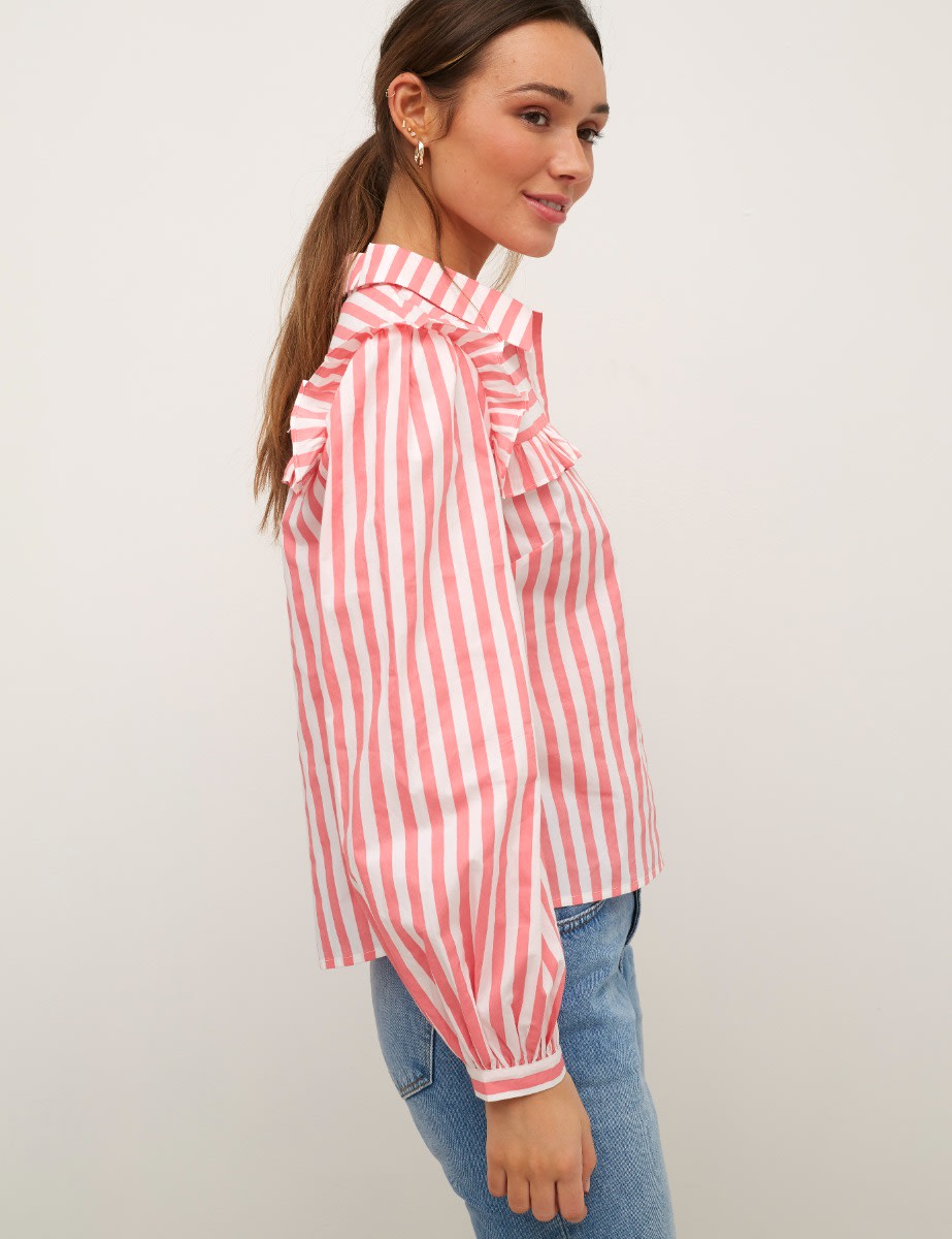 Stripe Frill Yoke Poplin Shirt
