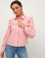 Stripe Frill Yoke Poplin Shirt
