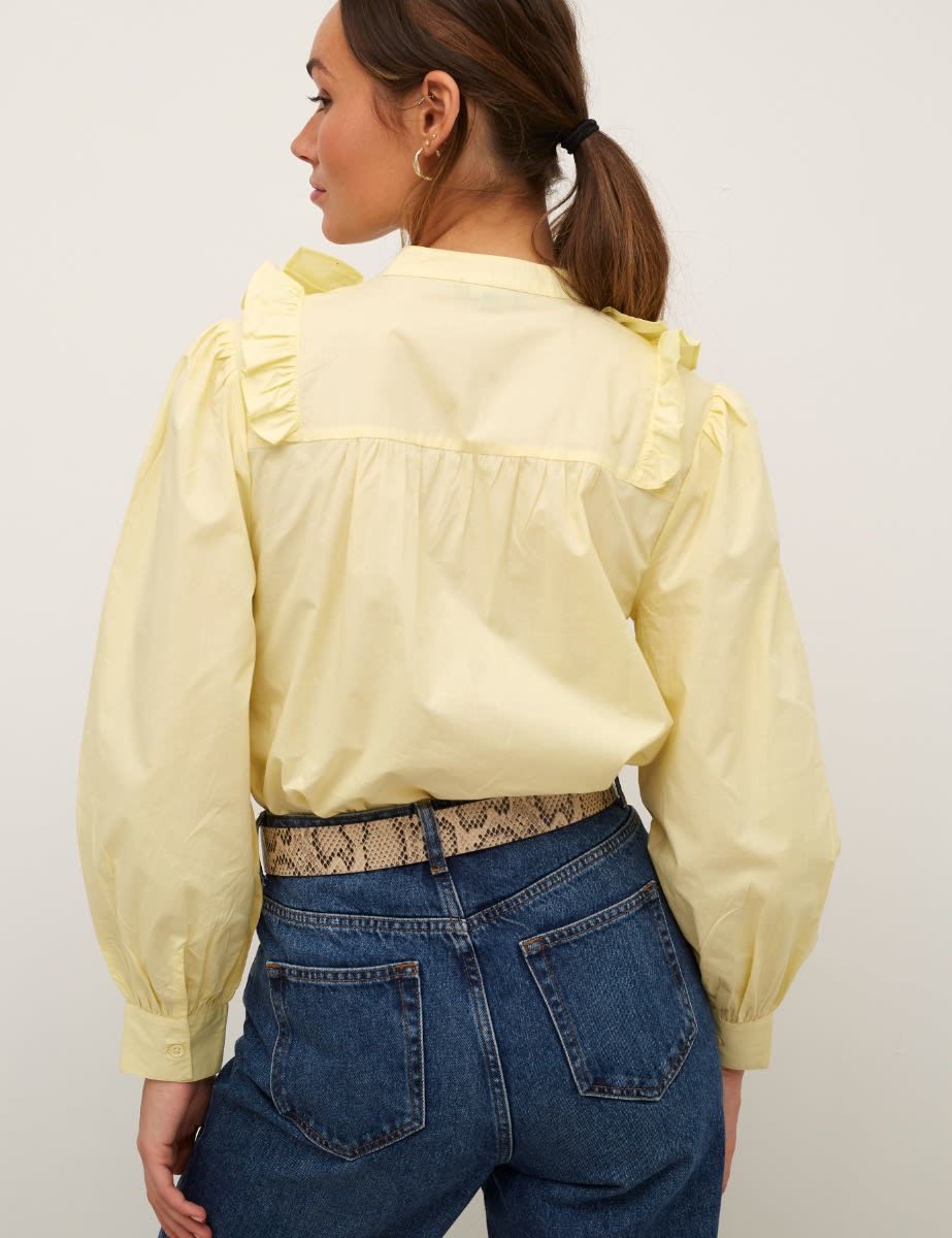 Yellow Ruffle Tie Neck Blouse