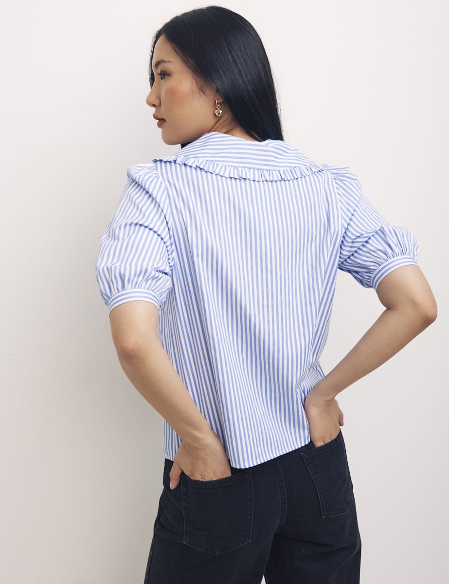 Striped Poplin Collar Smock Blouse