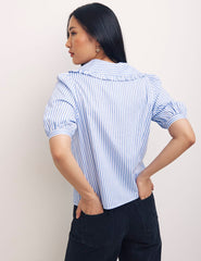 Striped Poplin Collar Smock Blouse