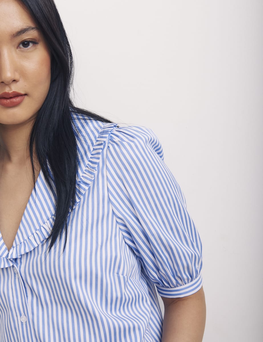 Striped Poplin Collar Smock Blouse