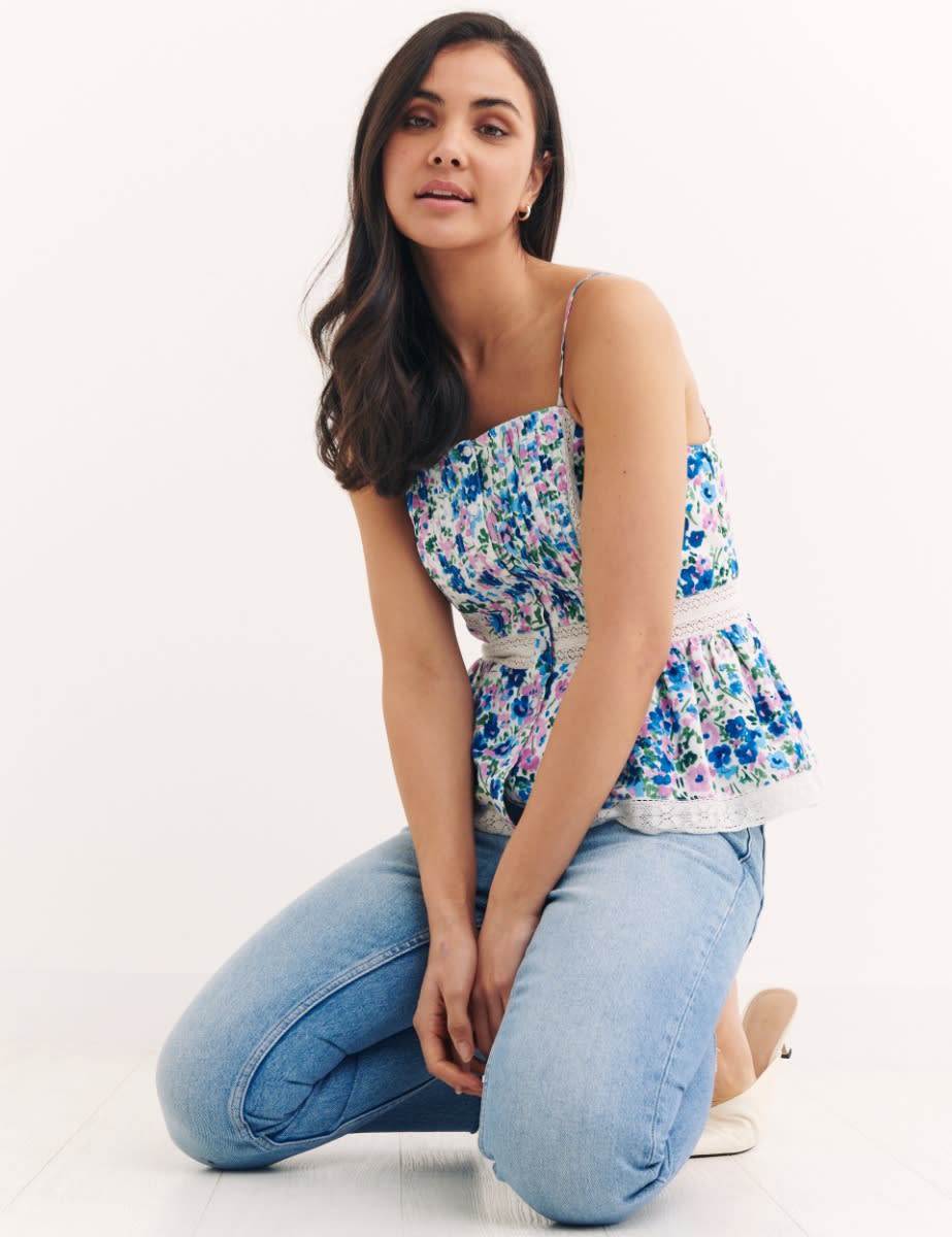Blue Floral Broderie Sylvia Top