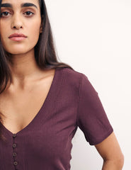 Brown Short Sleeve Button Through Top