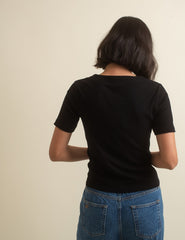 Black Short Sleeve Button Through Top