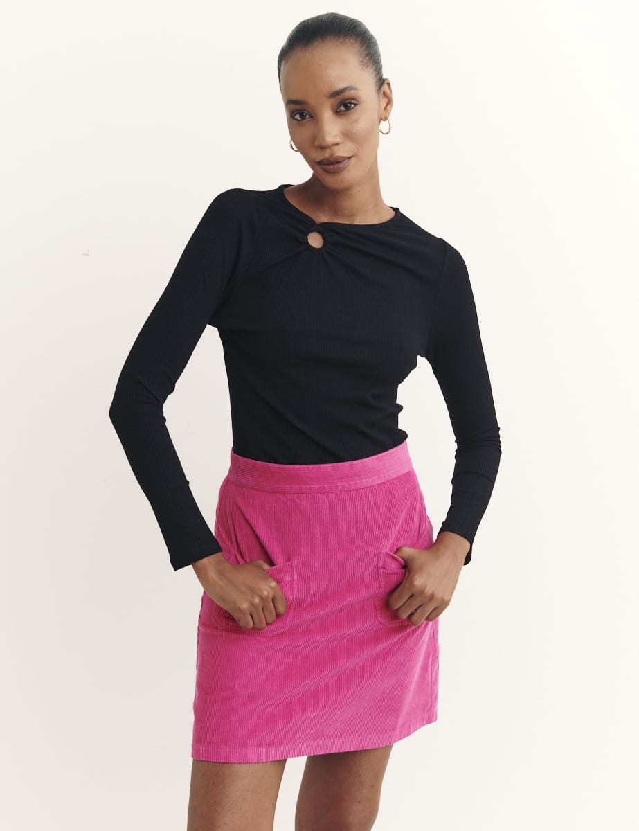 Black Rosetta Long Sleeve Ring Detail Top