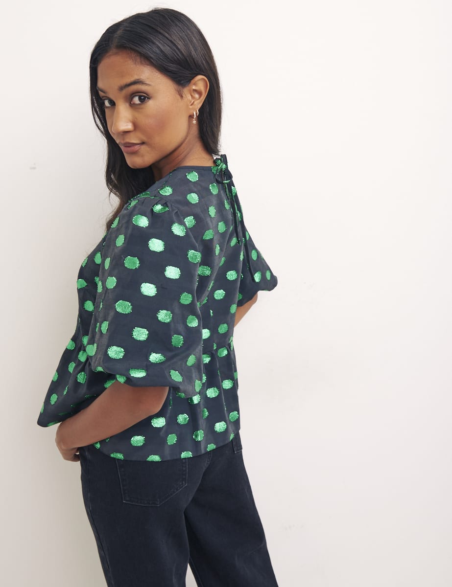 Taffeta Spot Green Bernie Blouse