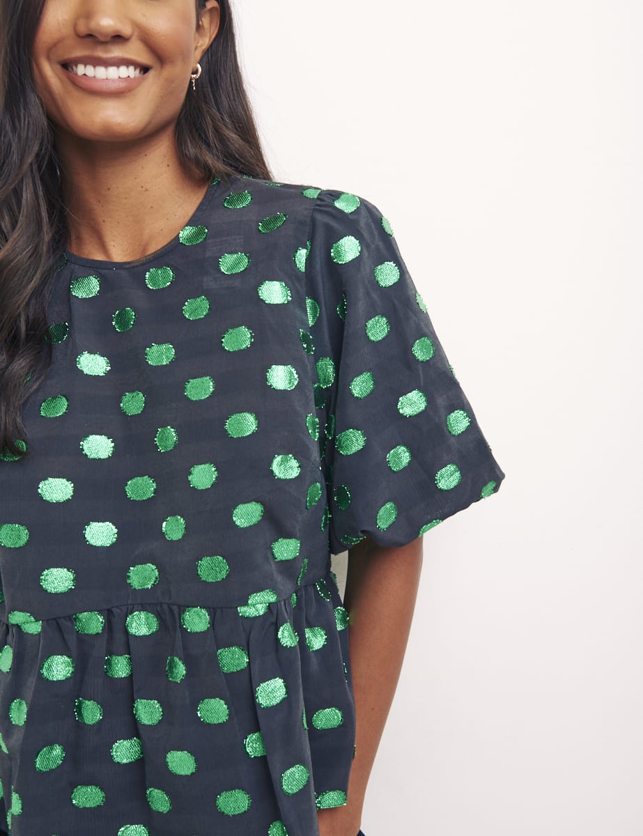 Taffeta Spot Green Bernie Blouse