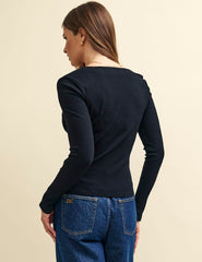 Black Long Sleeve Square Neck Top