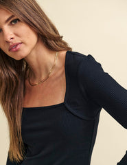 Black Long Sleeve Square Neck Top