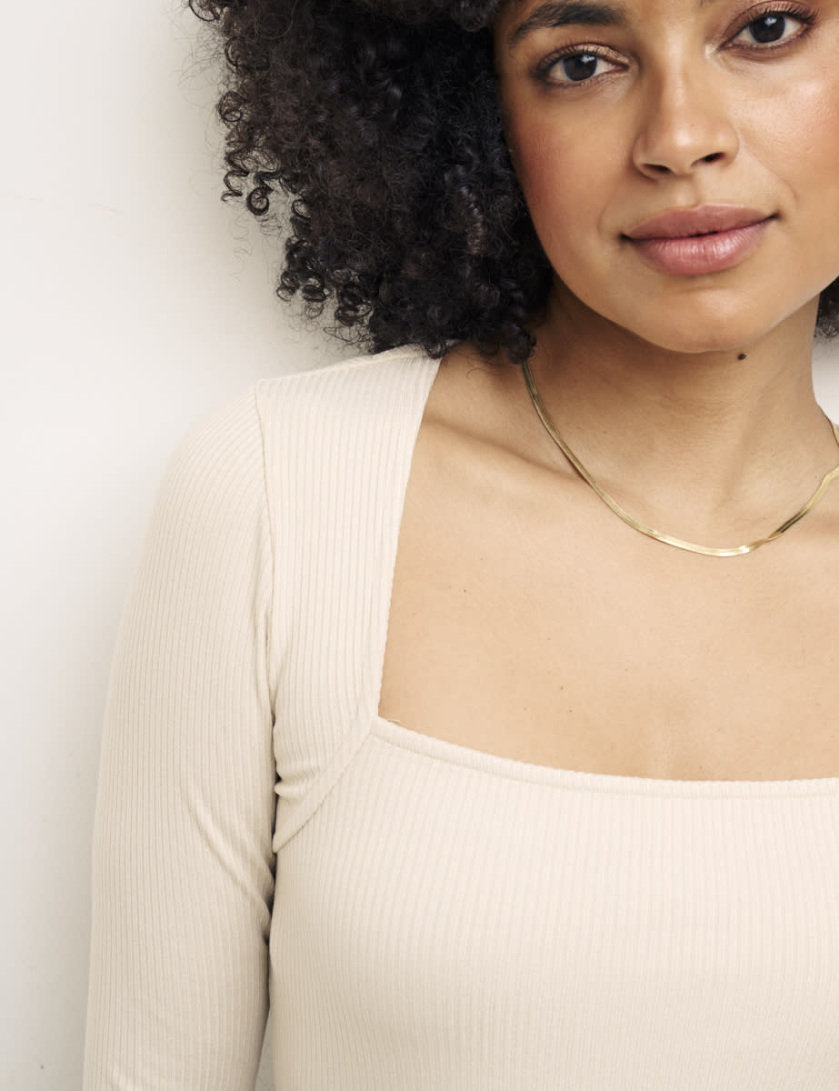 Cream Long Sleeve Square Neck Top