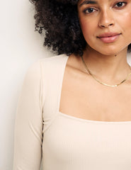 Cream Long Sleeve Square Neck Top