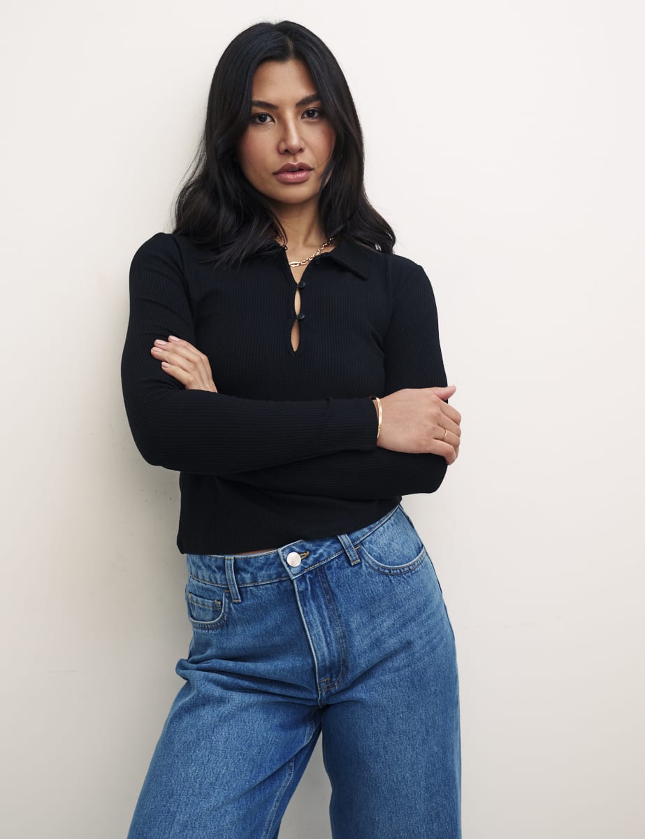 Black Long Sleeve Sutton Top