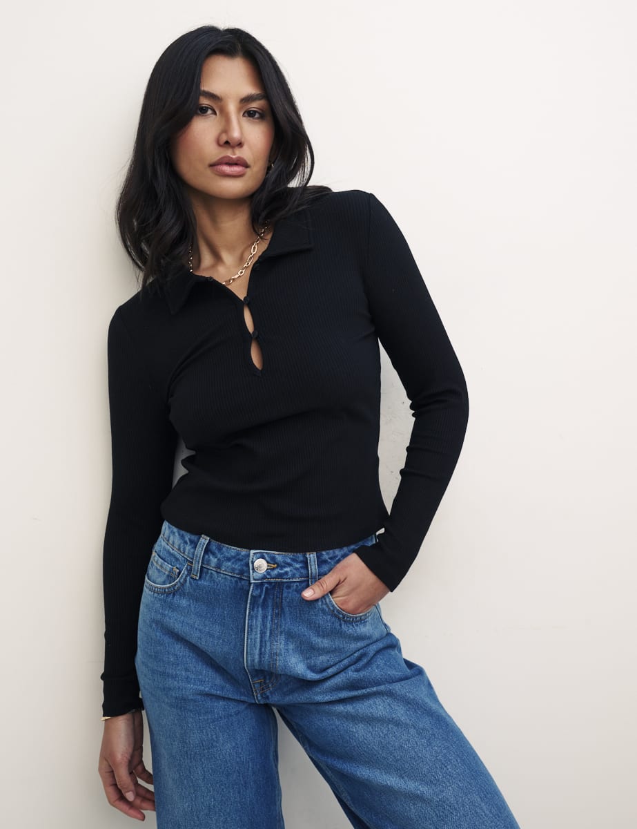 Black Long Sleeve Sutton Top