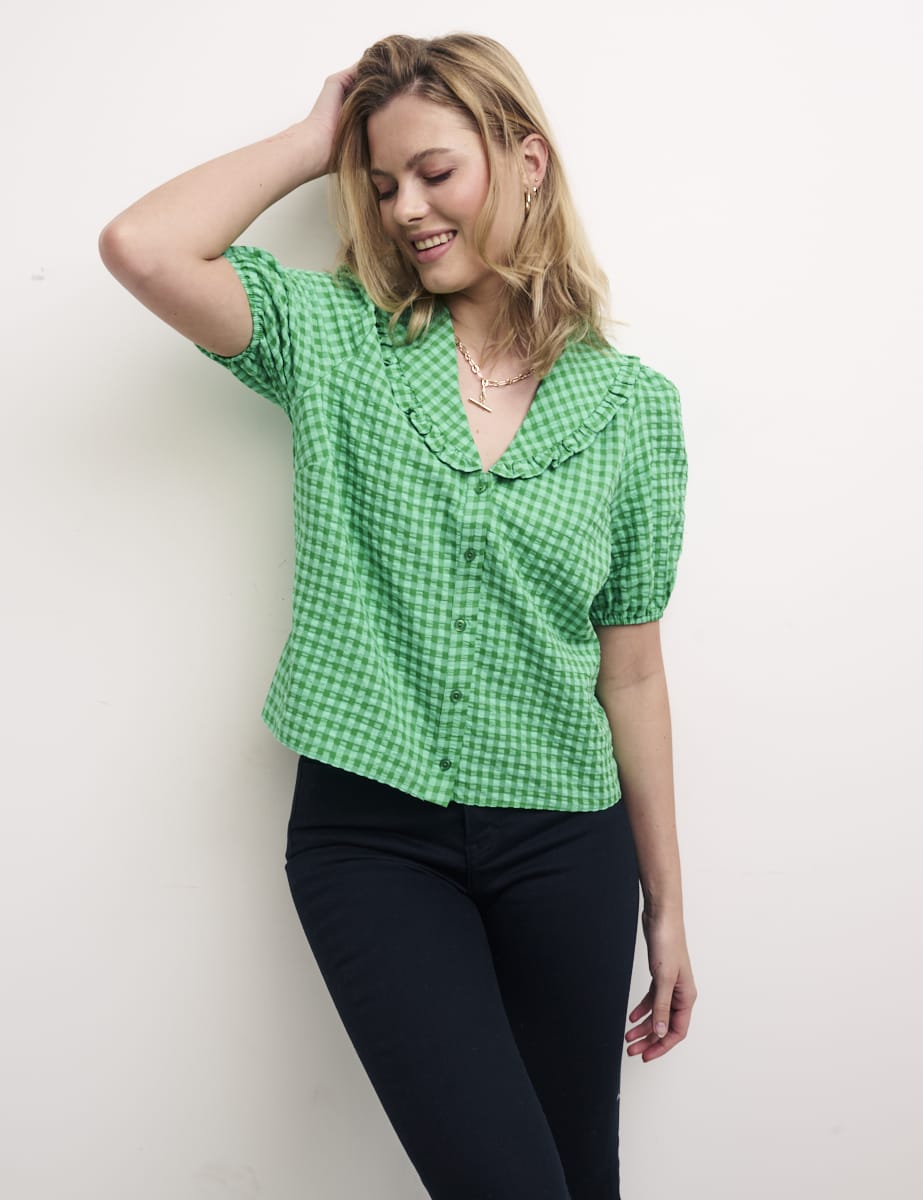 Green Checked Emmie Blouse