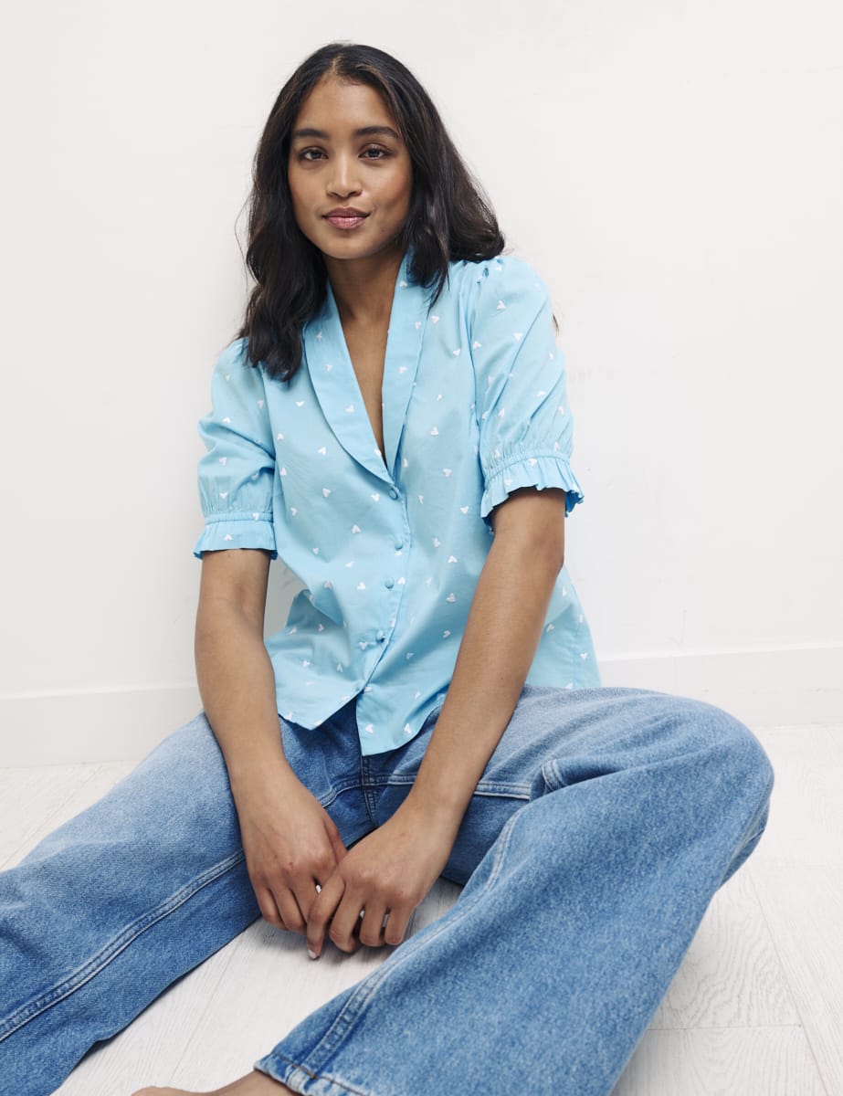 Blue Heart Print Melissa Top