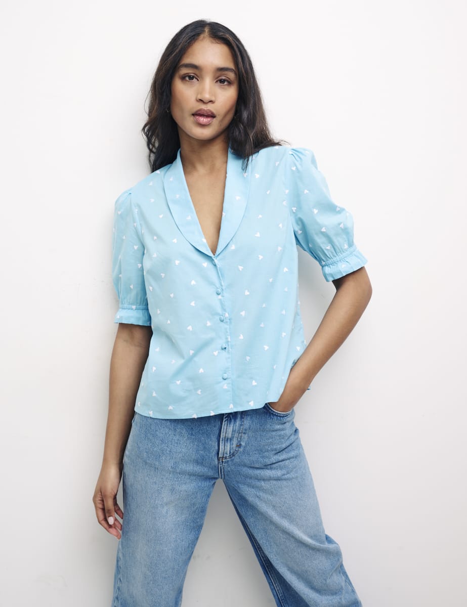 Blue Heart Print Melissa Top