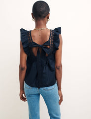 Black Poplin Trapeze Vest Top