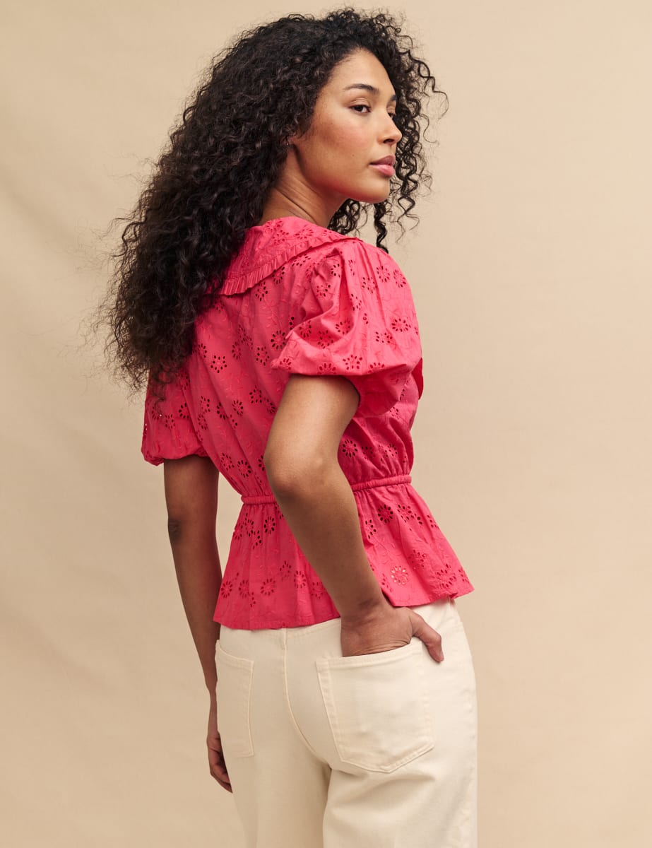 Pink Broderie Collar Blouse