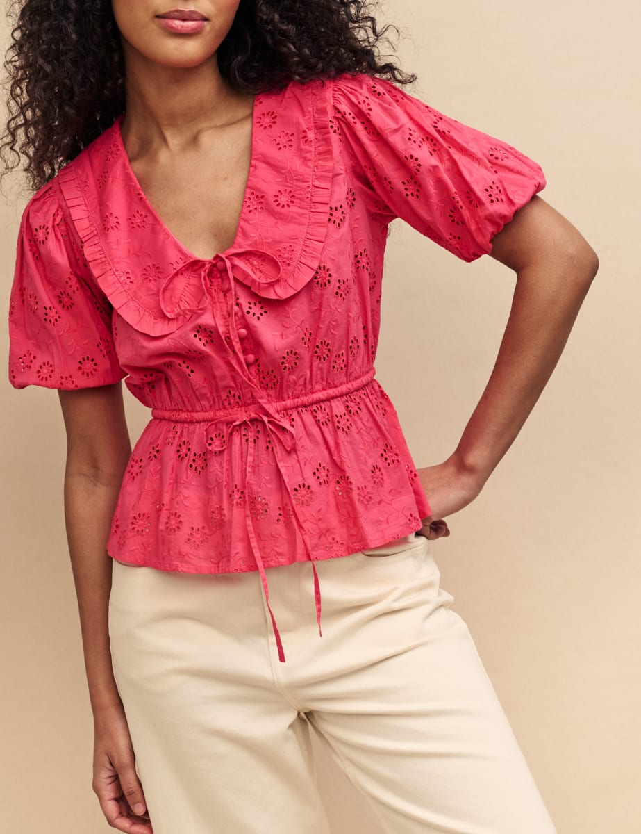 Pink Broderie Collar Blouse