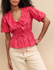 Pink Broderie Collar Blouse