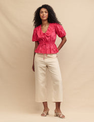 Pink Broderie Collar Blouse