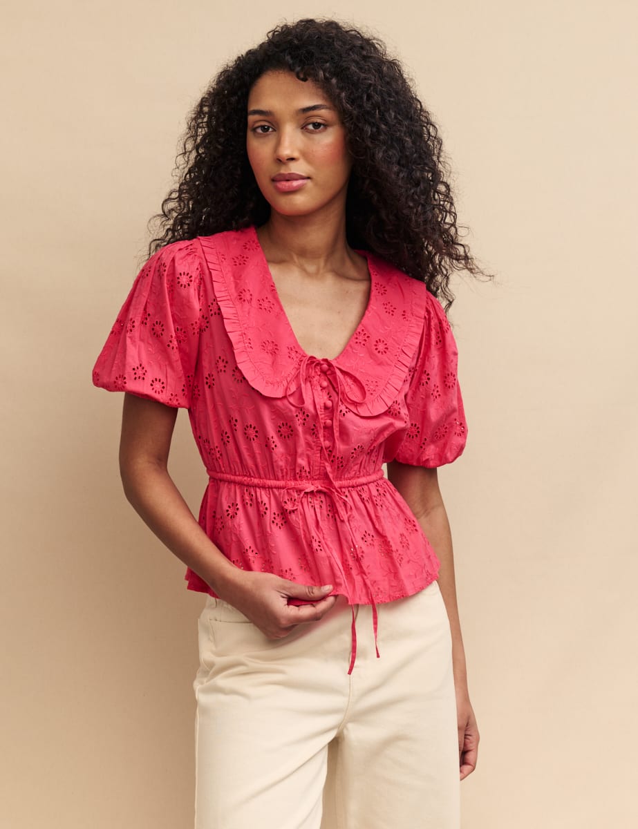 Pink Broderie Collar Blouse