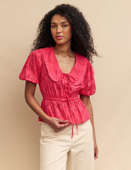 Pink Broderie Collar Blouse