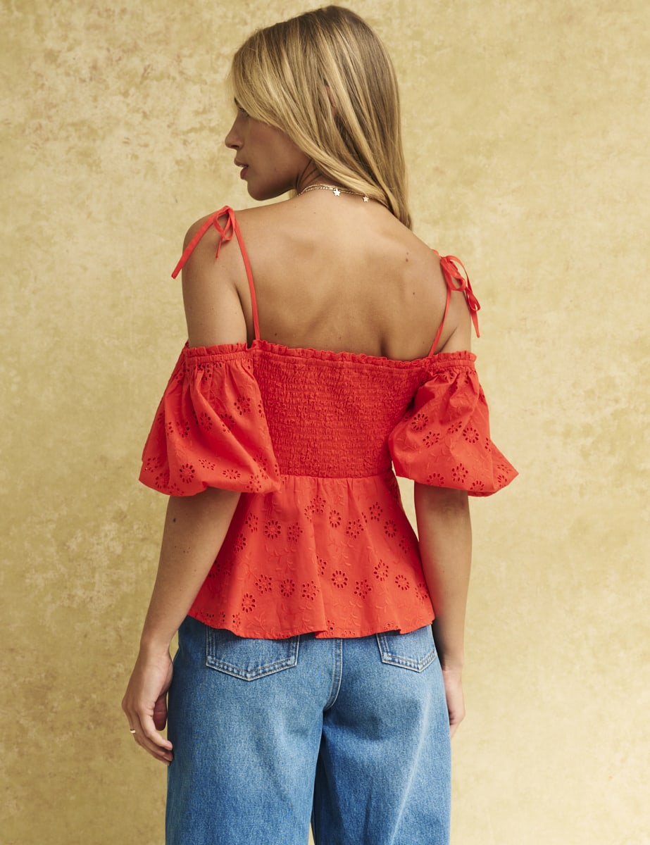 Red Broderie Bardot Blouse