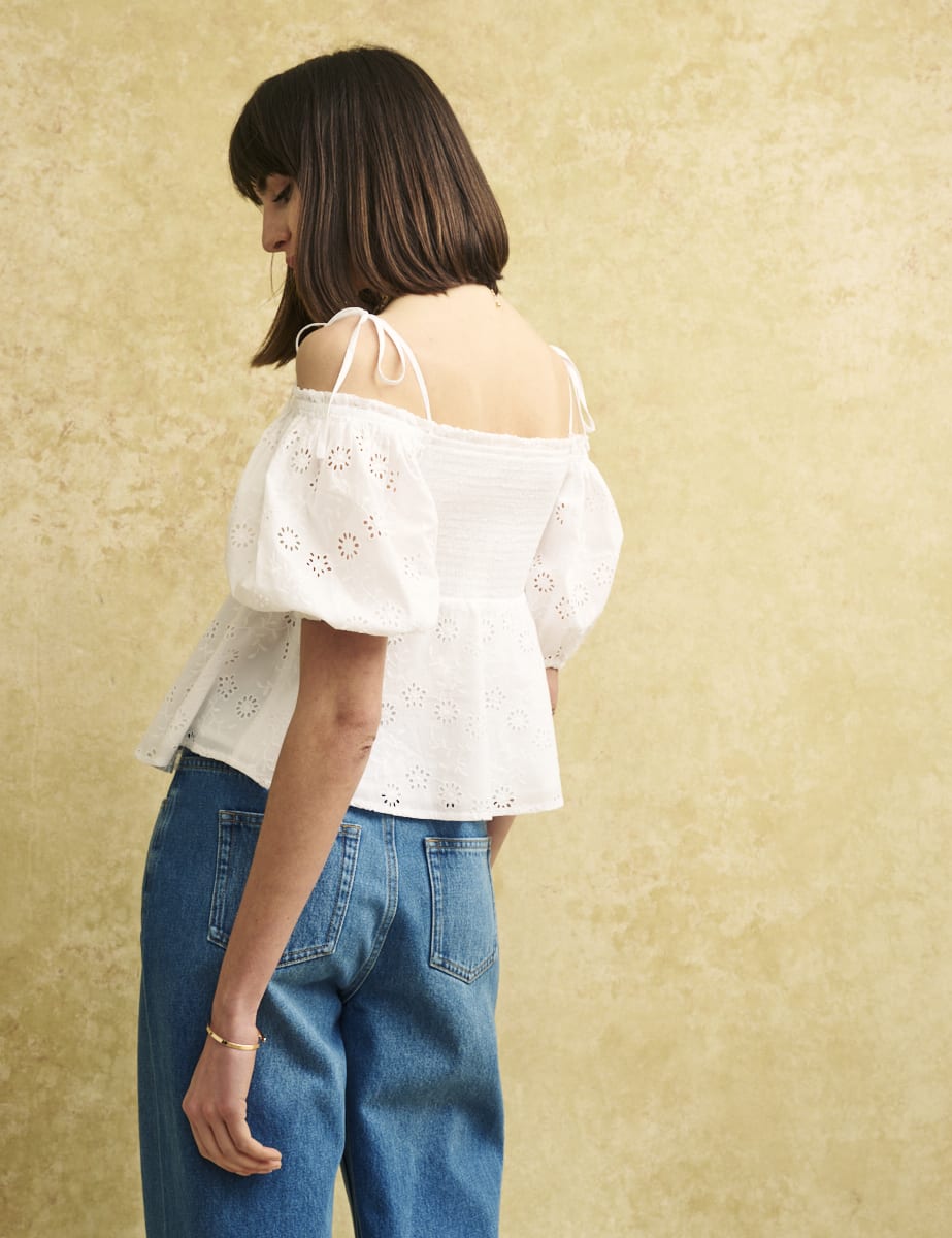 White Broderie Bardot Blouse