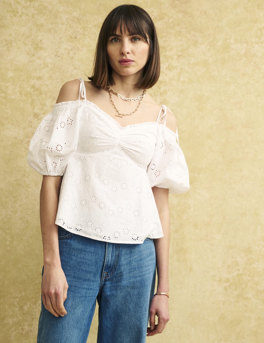 White Broderie Bardot Blouse