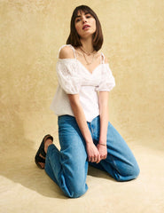 White Broderie Bardot Blouse