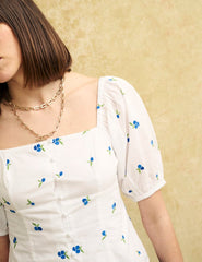 White Blueberry Embroidered Puff Sleeve Top