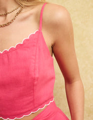 Pink Scallop Trim Crop Top