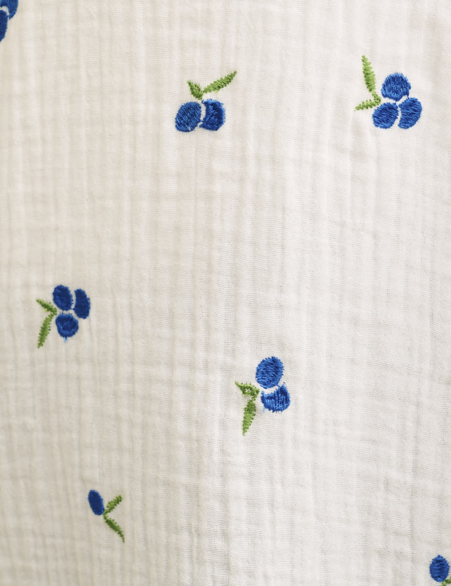 White Blueberry Embroidered Cotton Shirt