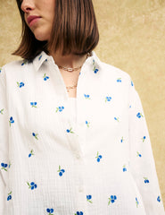 White Blueberry Embroidered Cotton Shirt
