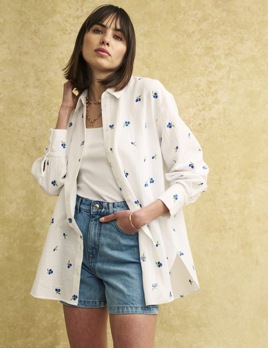 White Blueberry Embroidered Shirt