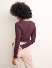 Brown Long Sleeve Button Through Top
