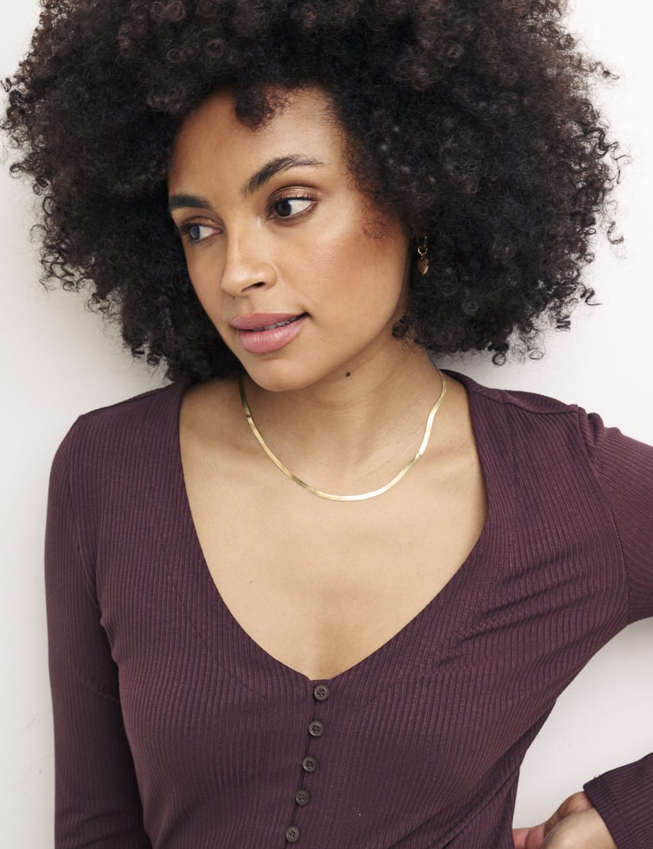 Brown Long Sleeve Button Through Top