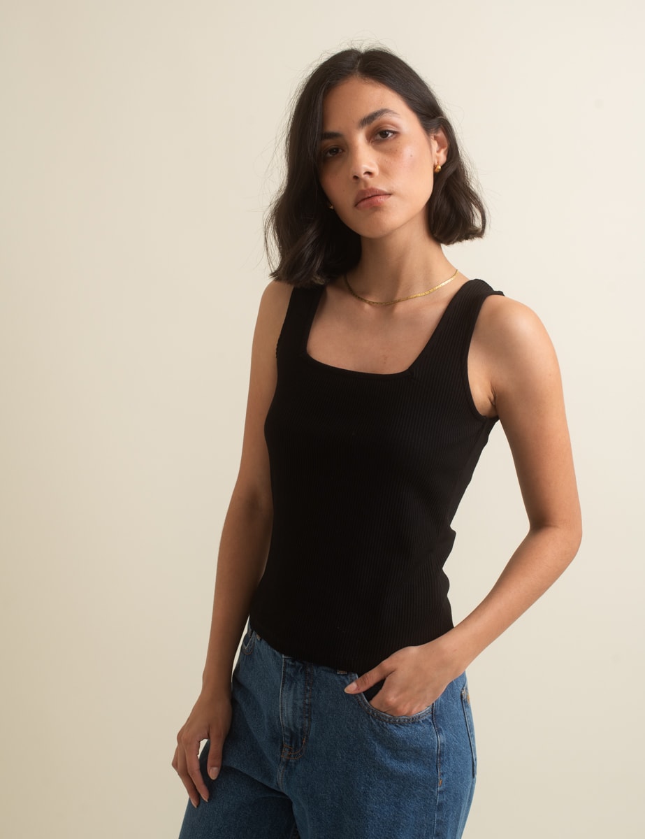 Black Square Neck Vest