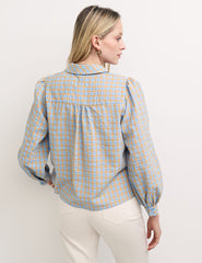 Blue & Orange Check Puff Sleeve Shirt