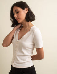 Cream Short Sleeve Button Through Top