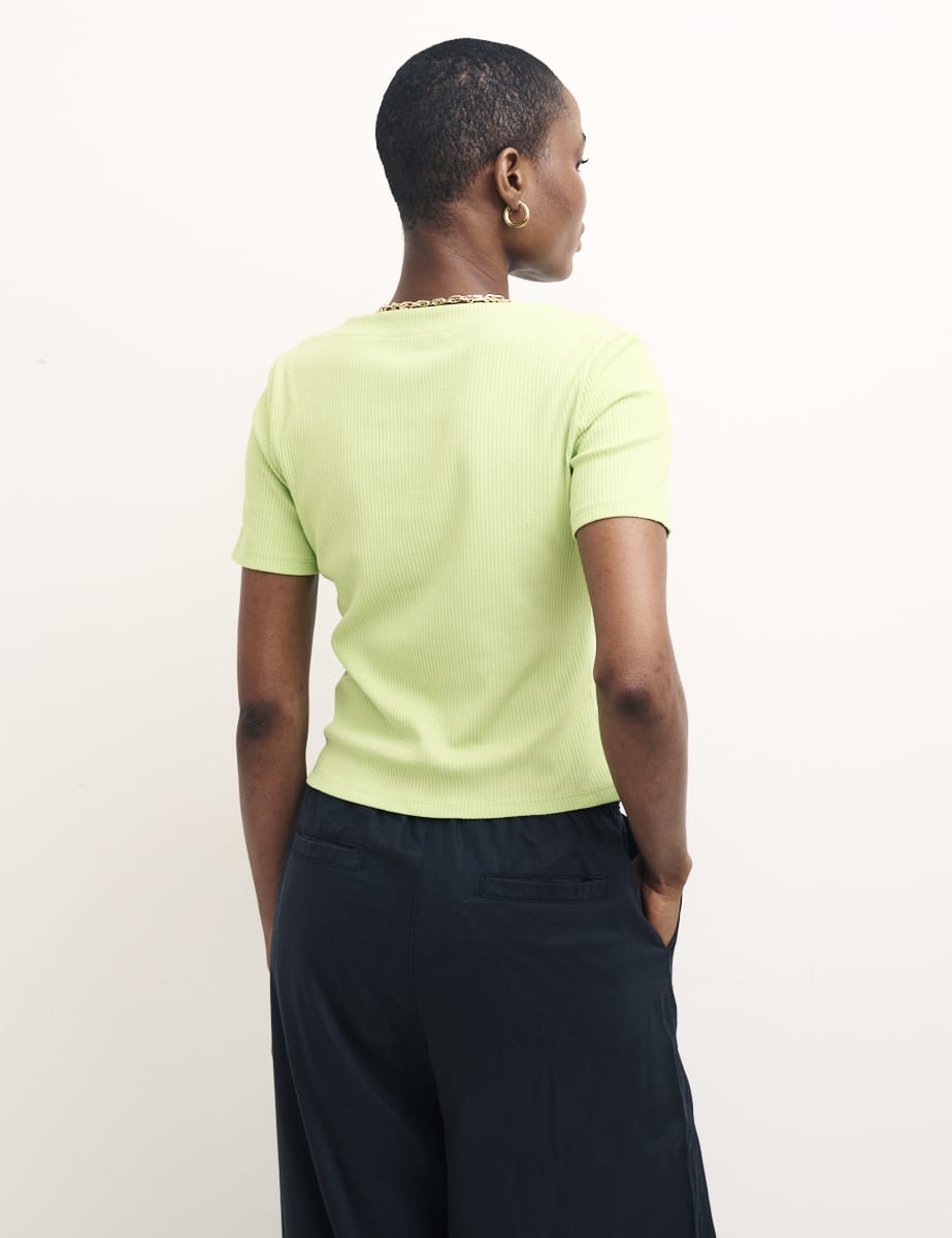 Lime Green Short Sleeve Button Through Top