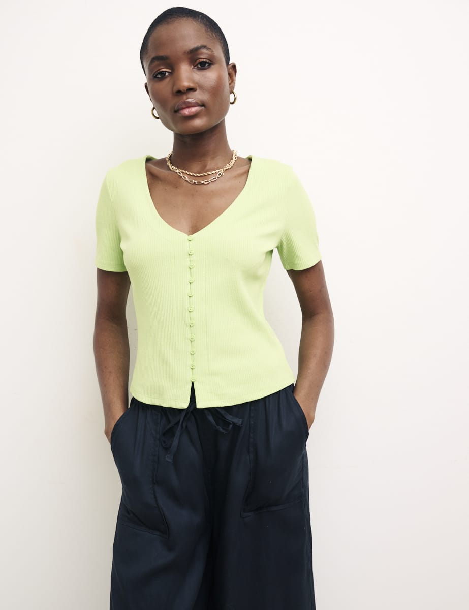 Lime Green Short Sleeve Button Through Top