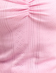 Pink Pointelle V Neck T-Shirt